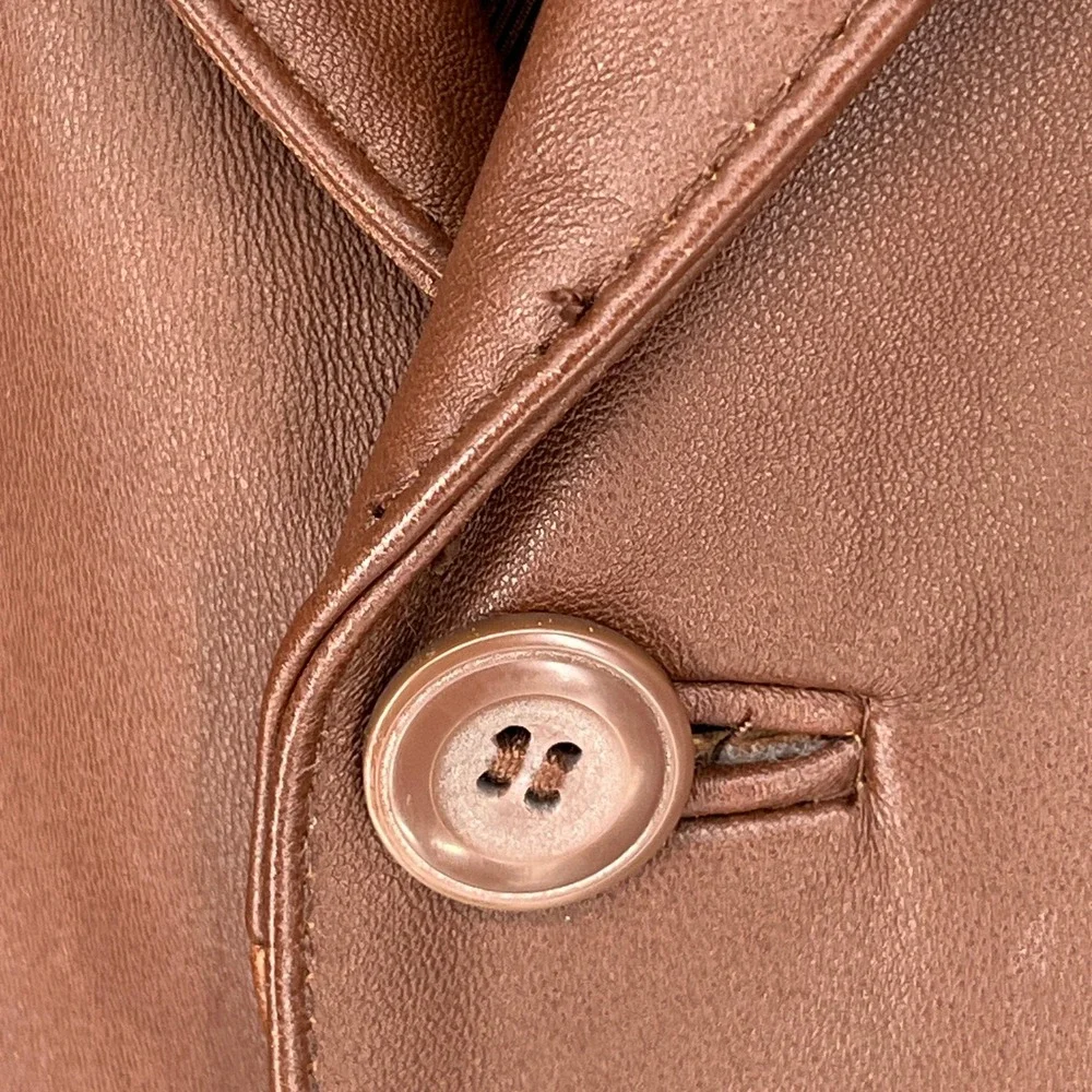 Stafford Brown Genuine Leather Blazer Jacket Mens‎ M Y2K Minimalist Sport Coat